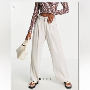 ASOS Design Hourglass Linen Wide Leg Pants oatmeal Size 2 XS high waist